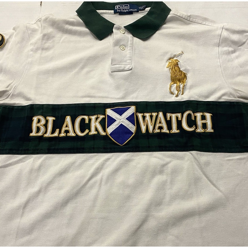 Vintage Polo Ralph Lauren Black Watch Polo Shirt Big Pony Gold Logo. XL